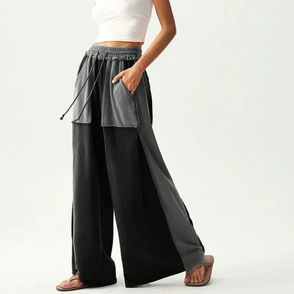 Black Boho Casual Women's Wide Leg Pants - Picture 2 of 7